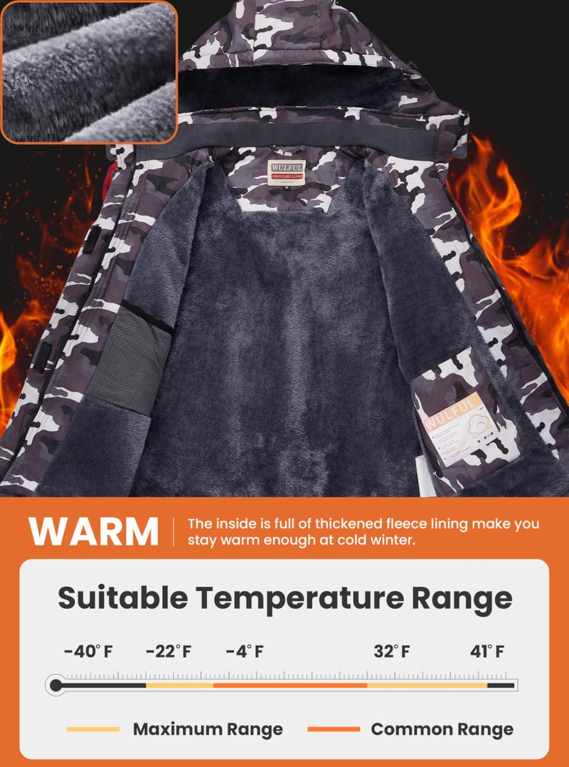 WULFUL Women's Waterproof Ski Jacket Warm Winter Coats Windproof Winter Jackets for Women Fleece Lined Windbreaker with Hood - Image 4
